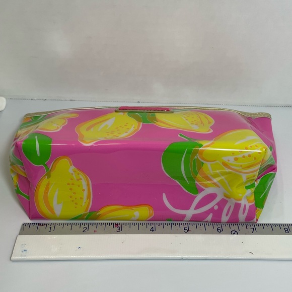 Lilly Pulitzer by Estee Lauder Pink and Lemons Zip Cosmetic Bag Gold Trim - Picture 8 of 11